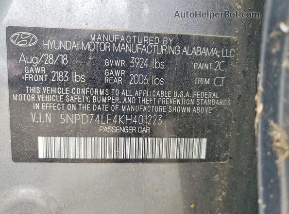 5NPD74LF4KH401223 2019 HYUNDAI ELANTRA Gray Widok komory silnika