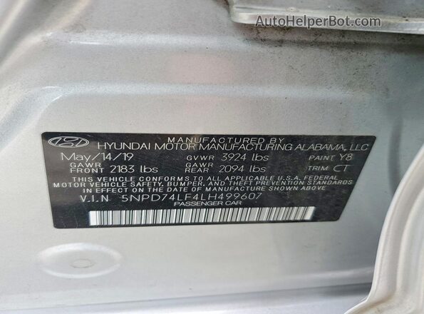 5NPD74LF4LH499607 2020 HYUNDAI ELANTRA Silver Շարժիչի բաժամունքի տեսք