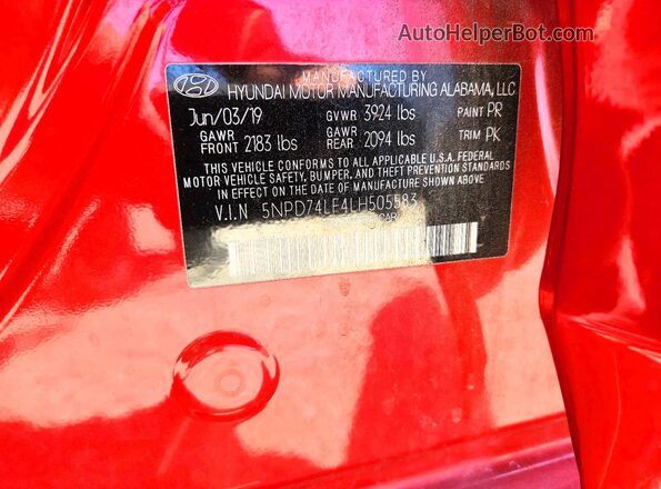 5NPD74LF4LH505583 2020 HYUNDAI ELANTRA Red Widok komory silnika
