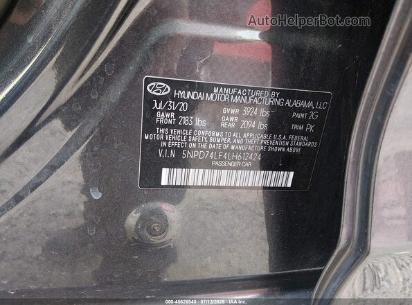 5NPD74LF4LH612424 2020 HYUNDAI ELANTRA Gray Շարժիչի բաժամունքի տեսք