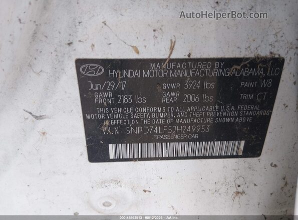 5NPD74LF5JH249953 2018 HYUNDAI ELANTRA White Вид підкапотного простору