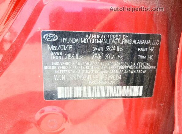 5NPD74LF5JH329804 2018 HYUNDAI ELANTRA Красный Вид подкапотного пространства
