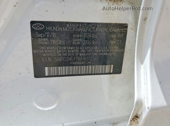 5NPD74LF5KH407256 2019 HYUNDAI ELANTRA White Вид підкапотного простору