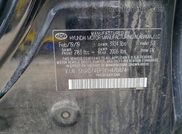5NPD74LF5KH470874 2019 HYUNDAI ELANTRA Black Engine compartment view