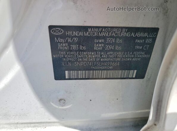 5NPD74LF5LH499664 2020 HYUNDAI ELANTRA Белый Вид подкапотного пространства
