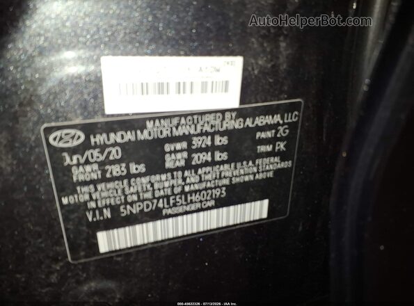 5NPD74LF5LH602193 2020 HYUNDAI ELANTRA Gray Engine compartment view