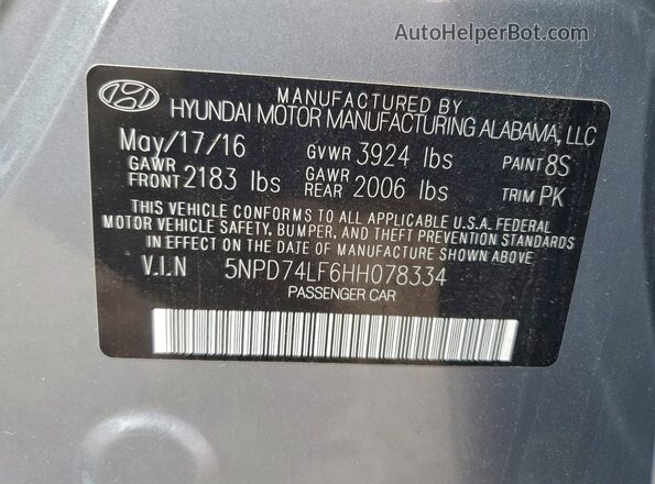 5NPD74LF6HH078334 2017 HYUNDAI ELANTRA Silver ძრავის განყოფილების ხედი