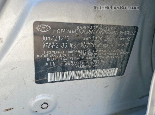5NPD74LF6HH094968 2017 HYUNDAI ELANTRA Серебряный Вид подкапотного пространства