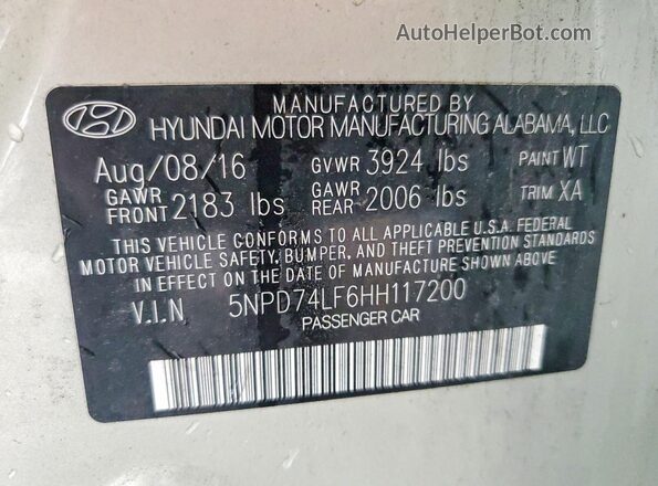 5NPD74LF6HH117200 2017 HYUNDAI ELANTRA Beige Engine compartment view