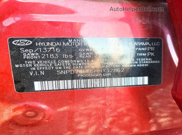 5NPD74LF6HH132862 2017 HYUNDAI ELANTRA Burgundy 