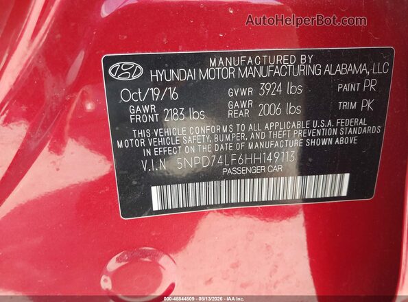 5NPD74LF6HH149113 2017 HYUNDAI ELANTRA Red Engine compartment view