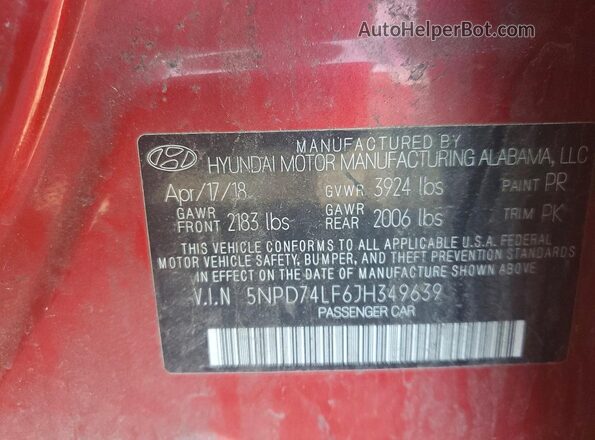 5NPD74LF6JH349639 2018 HYUNDAI ELANTRA Red Widok komory silnika