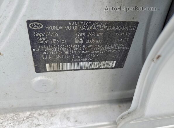 5NPD74LF6JH403103 2018 HYUNDAI ELANTRA Серебряный Вид подкапотного пространства