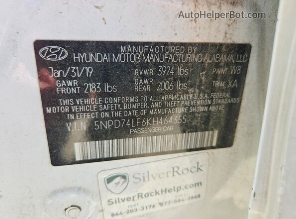 5NPD74LF6KH464355 2019 HYUNDAI ELANTRA White Vista del compartimento del motor