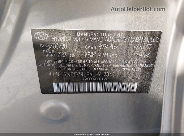 5NPD74LF6LH612845 2020 HYUNDAI ELANTRA Silver Вид підкапотного простору
