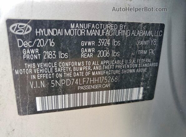 5NPD74LF7HH175266 2017 HYUNDAI ELANTRA Silver ძრავის განყოფილების ხედი