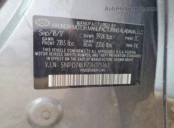 5NPD74LF7JH275163 2018 HYUNDAI ELANTRA Gray Widok komory silnika