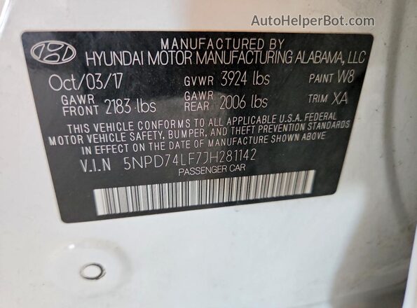 5NPD74LF7JH281142 2018 HYUNDAI ELANTRA White Vista del compartimento del motor