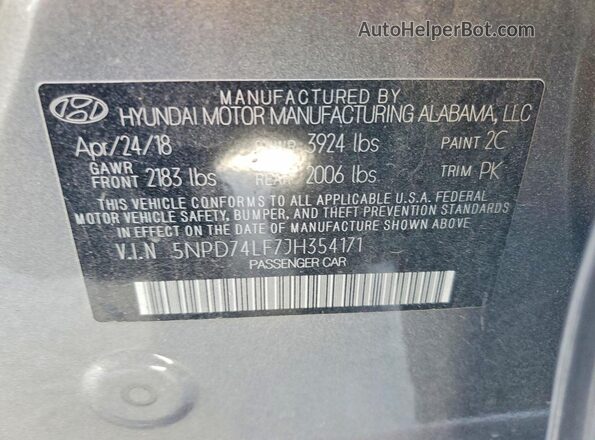 5NPD74LF7JH354171 2018 HYUNDAI ELANTRA Gray Widok komory silnika