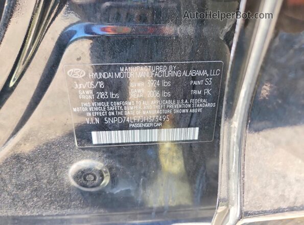 5NPD74LF7JH373495 2018 HYUNDAI ELANTRA Black Vista de la etiqueta del VIN