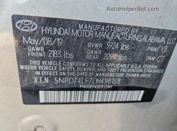 5NPD74LF7LH498158 2020 HYUNDAI ELANTRA Silver Engine compartment view