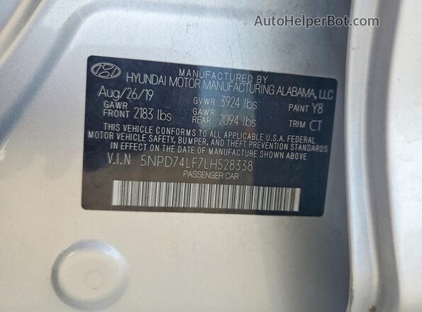 5NPD74LF7LH528338 2020 HYUNDAI ELANTRA Silver Engine compartment view