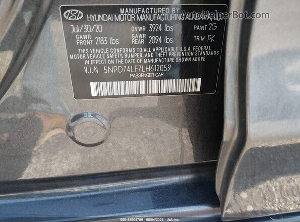 5NPD74LF7LH612059 2020 HYUNDAI ELANTRA Серый Вид подкапотного пространства