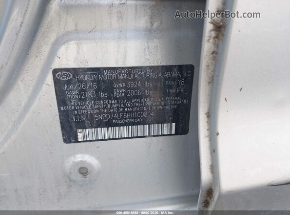 5NPD74LF8HH100804 2017 HYUNDAI ELANTRA Серый Вид подкапотного пространства
