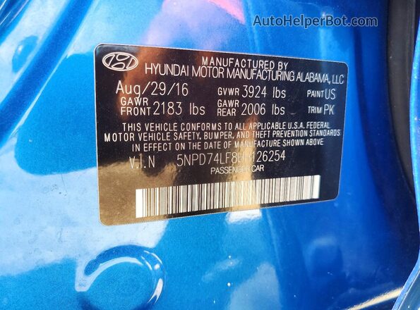 5NPD74LF8HH126254 2017 HYUNDAI ELANTRA Blue Widok komory silnika