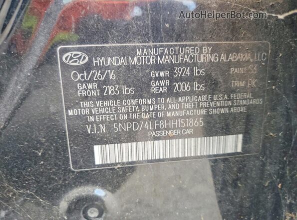 5NPD74LF8HH151865 2017 HYUNDAI ELANTRA Black Engine compartment view