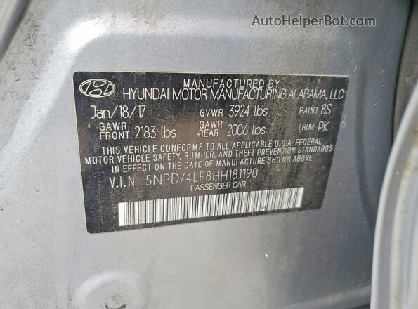 5NPD74LF8HH181190 2017 HYUNDAI ELANTRA Gray Vista del compartimento del motor