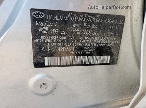 5NPD74LF8HH199589 2017 HYUNDAI ELANTRA Silver Вид підкапотного простору