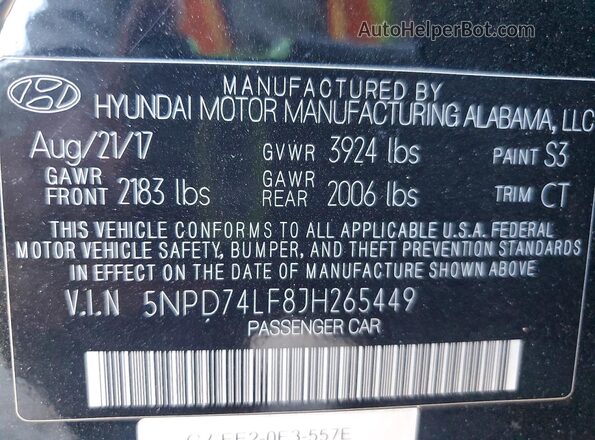 5NPD74LF8JH265449 2018 HYUNDAI ELANTRA Black Widok komory silnika