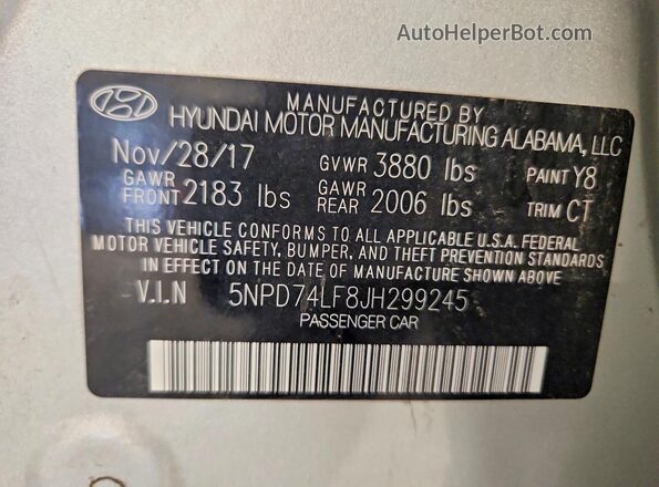 5NPD74LF8JH299245 2018 HYUNDAI ELANTRA Silver Engine compartment view