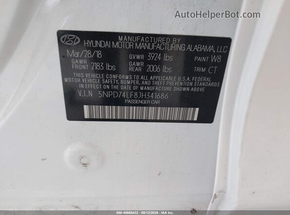 5NPD74LF8JH341686 2018 HYUNDAI ELANTRA White Вид підкапотного простору