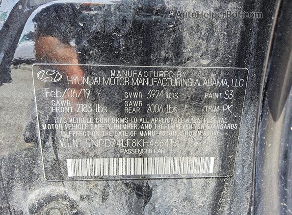 5NPD74LF8KH466415 2019 HYUNDAI ELANTRA Black Շարժիչի բաժամունքի տեսք