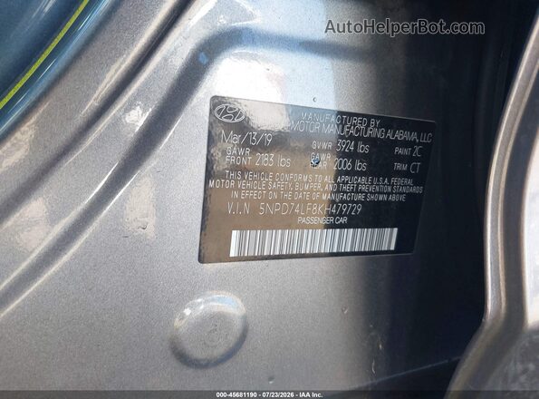 5NPD74LF8KH479729 2019 HYUNDAI ELANTRA Silver Շարժիչի բաժամունքի տեսք