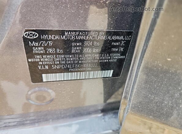 5NPD74LF8KH483022 2019 HYUNDAI ELANTRA Серый Вид подкапотного пространства