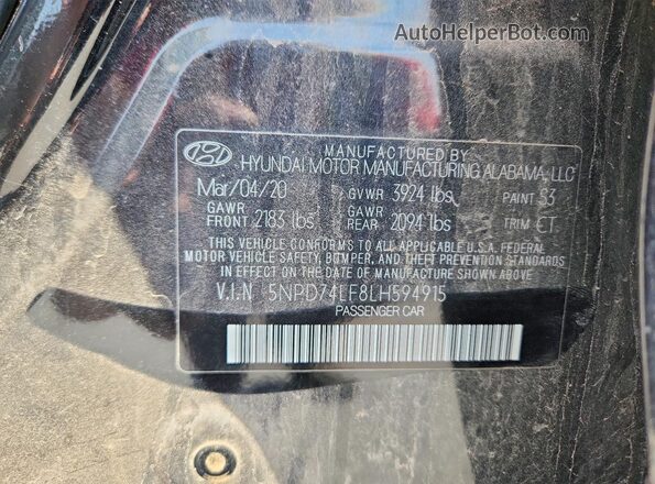 5NPD74LF8LH594915 2020 HYUNDAI ELANTRA Black Engine compartment view