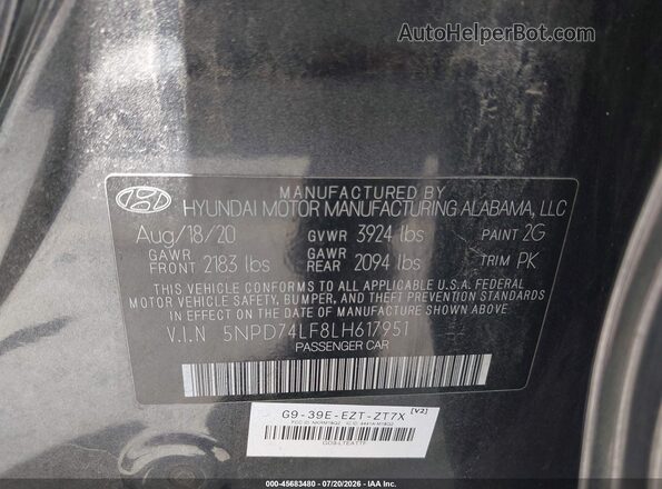 5NPD74LF8LH617951 2020 HYUNDAI ELANTRA Gray Engine compartment view