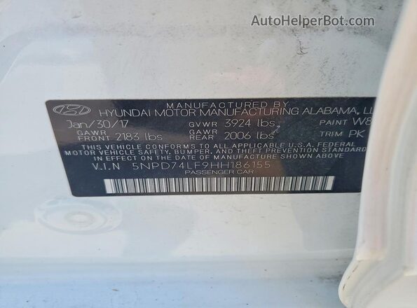 5NPD74LF9HH186155 2017 HYUNDAI ELANTRA White Widok komory silnika