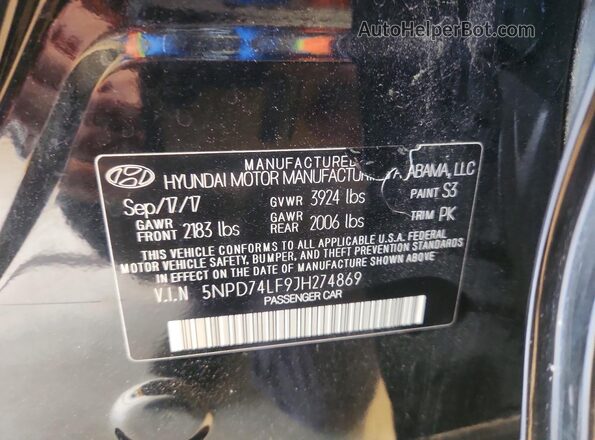 5NPD74LF9JH274869 2018 HYUNDAI ELANTRA Black Вид підкапотного простору