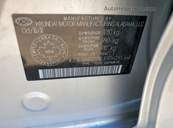 5NPD74LF9JH285368 2018 HYUNDAI ELANTRA Silver Vista del compartimento del motor