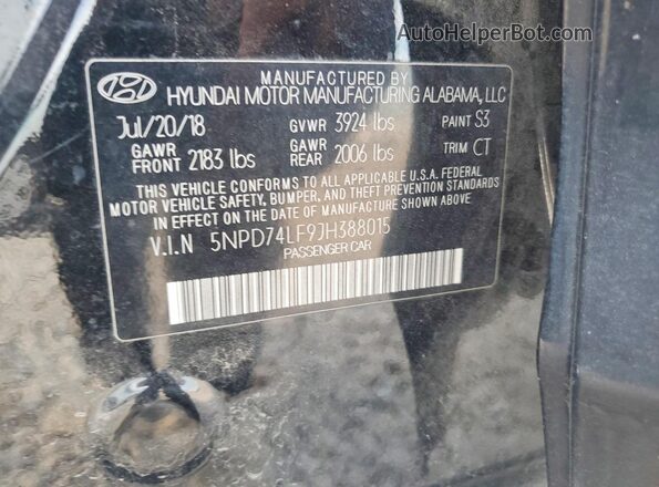 5NPD74LF9JH388015 2018 HYUNDAI ELANTRA Black Շարժիչի բաժամունքի տեսք