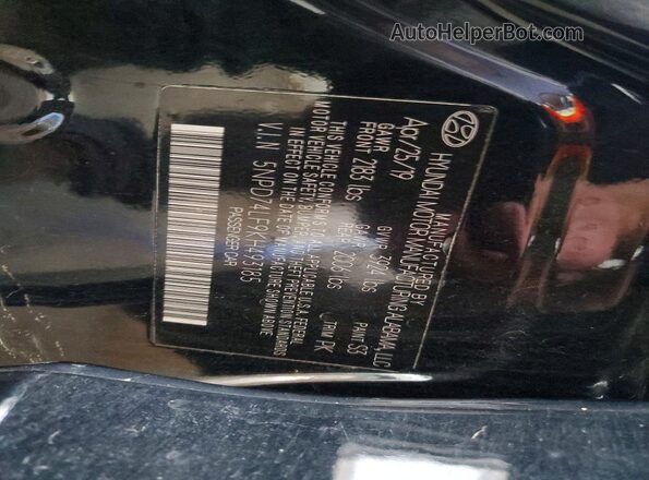 5NPD74LF9KH493185 2019 HYUNDAI ELANTRA Black VIN կոդի պիտակի տեսք