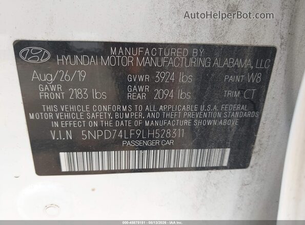 5NPD74LF9LH528311 2020 HYUNDAI ELANTRA White Widok komory silnika