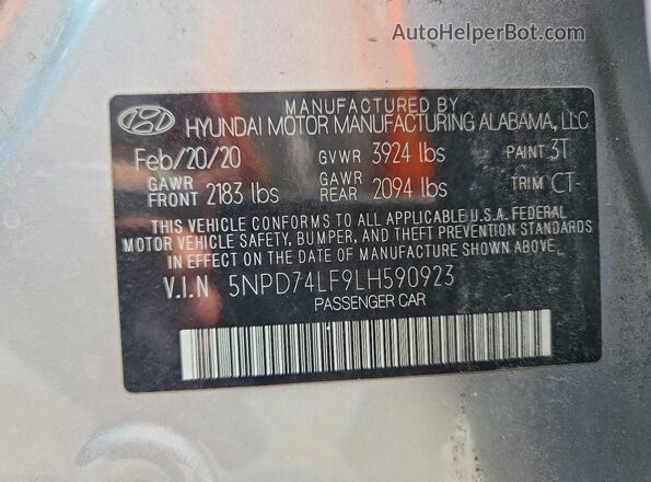 5NPD74LF9LH590923 2020 HYUNDAI ELANTRA Silver Engine compartment view