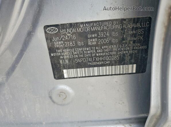 5NPD74LFXHH100285 2017 HYUNDAI ELANTRA Gray Вид підкапотного простору
