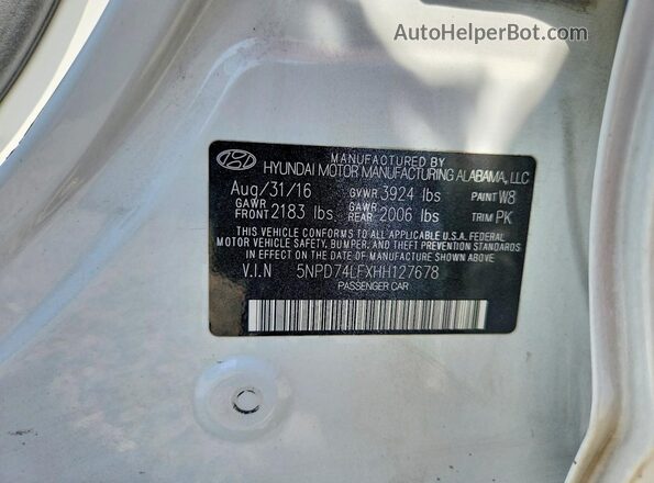 5NPD74LFXHH127678 2017 HYUNDAI ELANTRA White Widok naklejki z numerem VIN