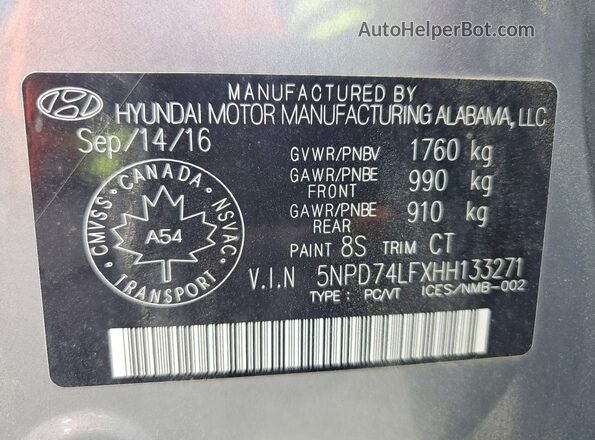 5NPD74LFXHH133271 2017 HYUNDAI ELANTRA Silver Engine compartment view